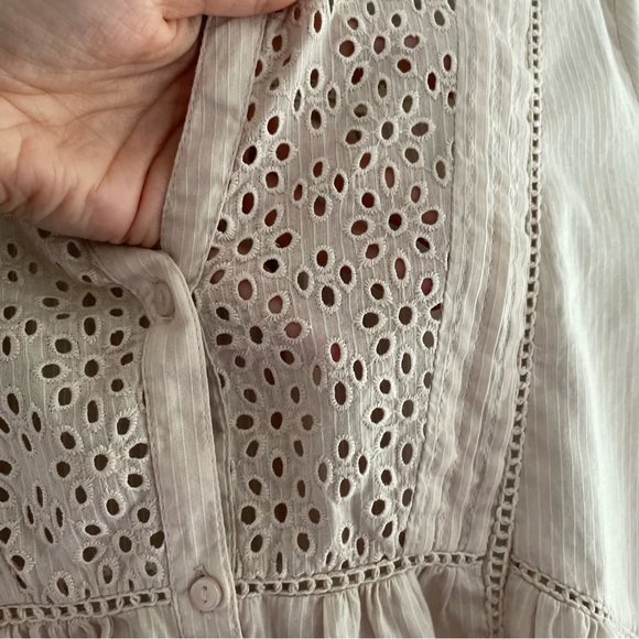 TU Size 12 Bohemian Broderie Anglasie Beige Cotton Blouse - Picture 3 of 6